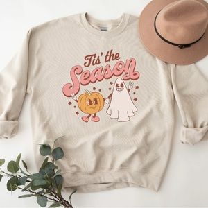 “Tis The Season” Retro Pullover Sweatshirt/Halloween/Pumpkin/Ghost Size L